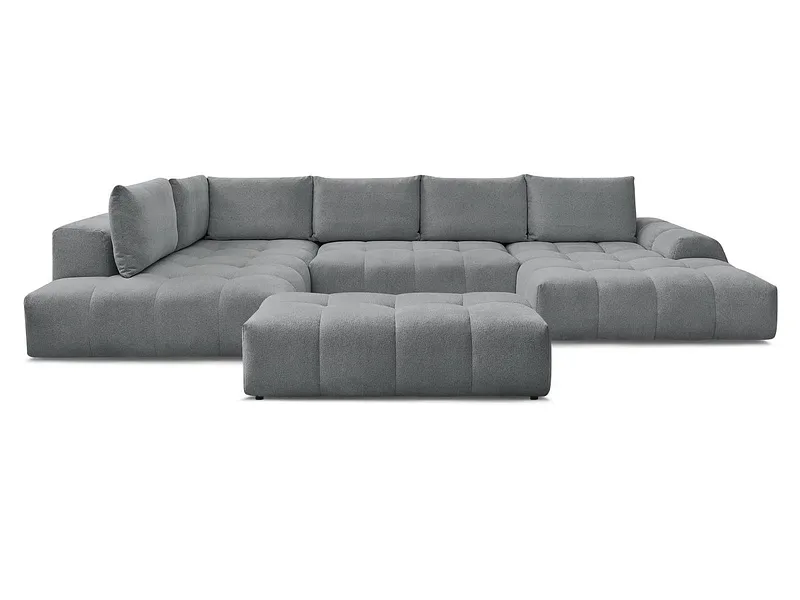 Panorama-Ecksofa mit Hocker BOBOCHIC EVEREST Stoff chiniert dunkelgrau