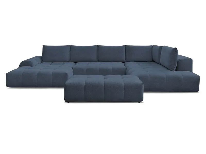 Panorama-Ecksofa mit Hocker BOBOCHIC EVEREST Stoff chiniert dunkelblau