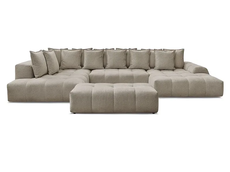 Panorama-Ecksofa mit Hocker BOBOCHIC EVEREST Stoff chiniert taupe