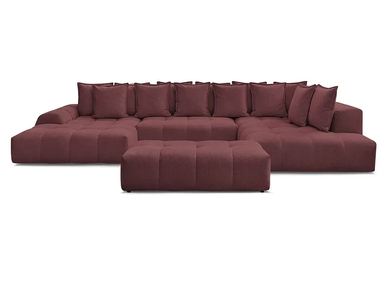 Panorama-Ecksofa mit Hocker BOBOCHIC EVEREST Stoff chiniert rot