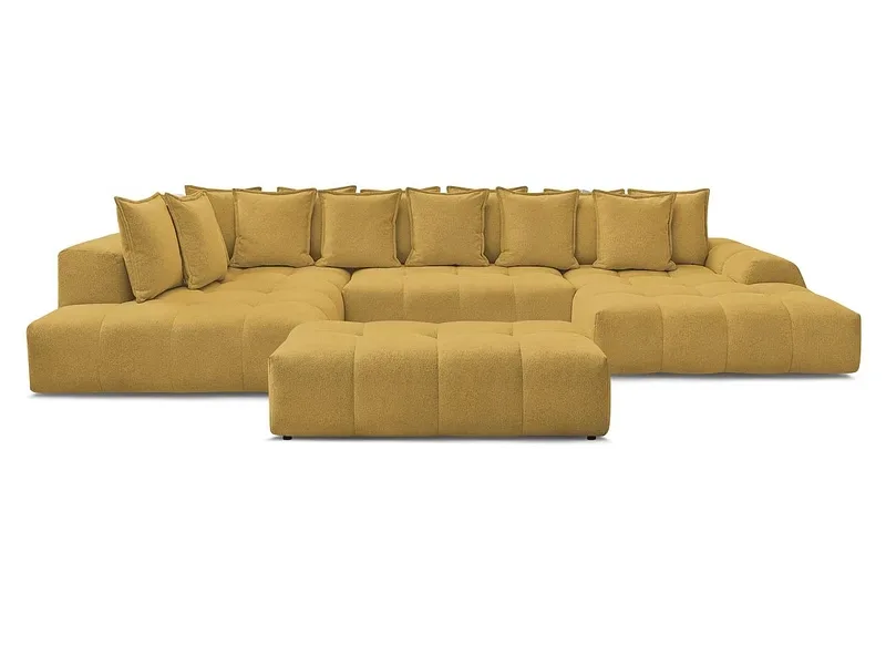 Panorama-Ecksofa mit Hocker BOBOCHIC EVEREST Stoff chiniert gelb