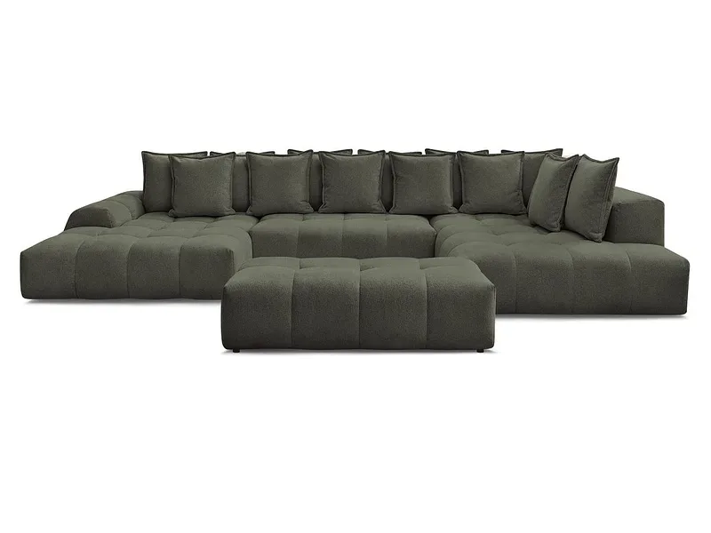 Panorama-Ecksofa mit Hocker BOBOCHIC EVEREST Stoff chiniert grün