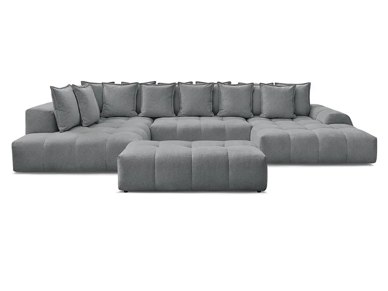 Panorama-Ecksofa mit Hocker BOBOCHIC EVEREST Stoff chiniert dunkelgrau