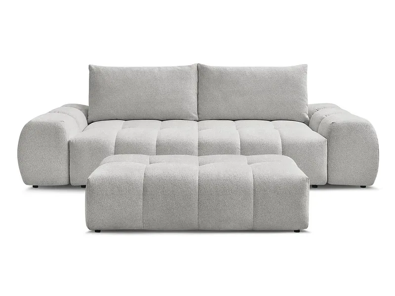 3er Sofa mit Hocker BOBOCHIC EVEREST Stoff chiniert hellgrau
