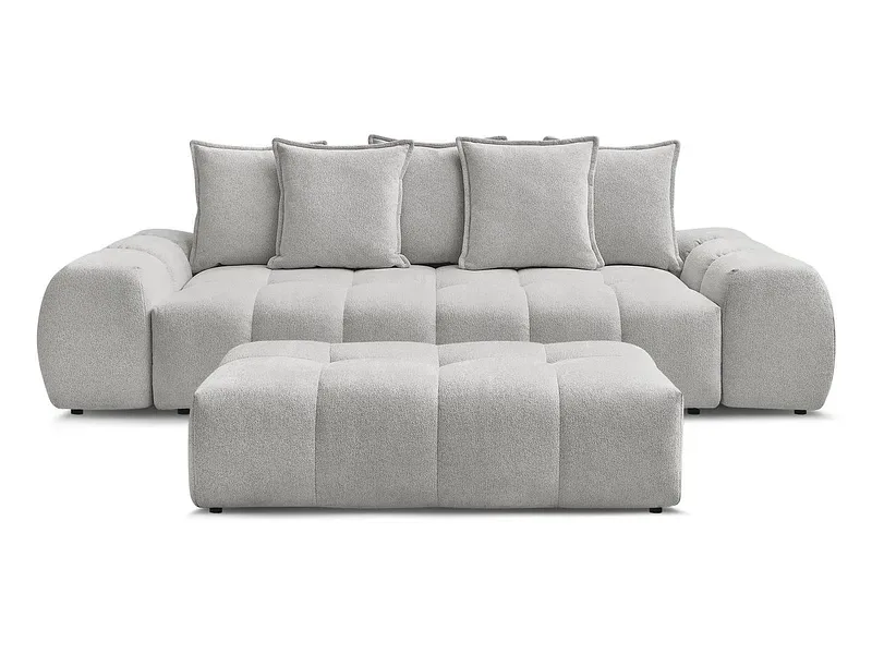 3er Sofa mit Hocker BOBOCHIC EVEREST Stoff chiniert hellgrau