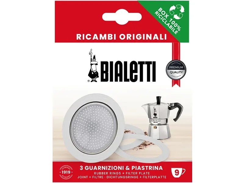 Bialetti - Set: Filter und 3 Dichtungen, 81 mm, Chrom