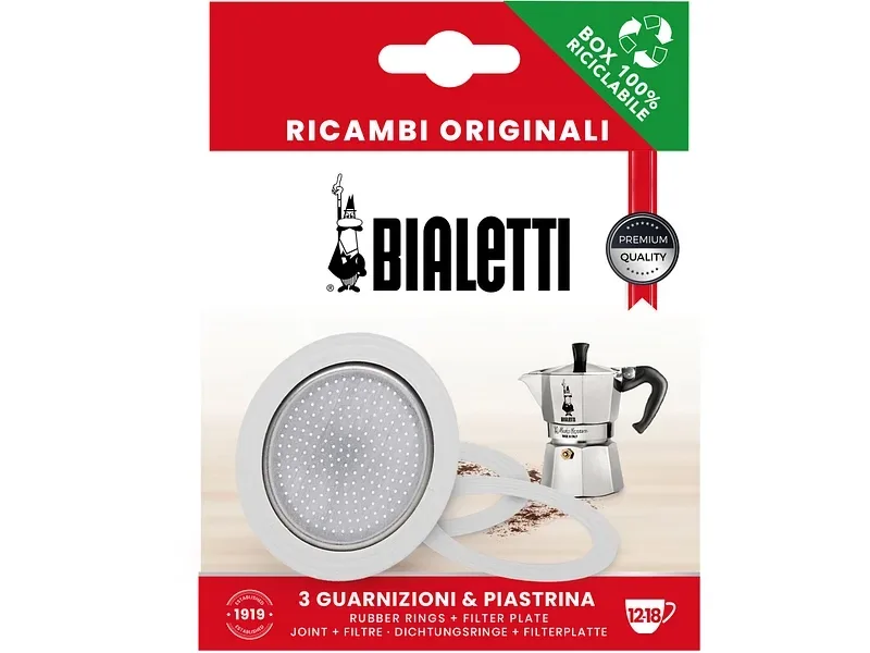 Bialetti - Set: Filter und 3 Dichtungen, 91 mm, Chrom