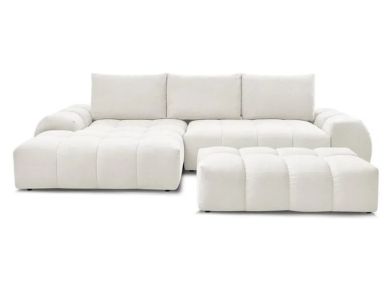 Ecksofa mit Hocker BOBOCHIC EVEREST Stoff mit Textur weiss