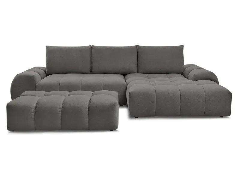 Ecksofa mit Hocker BOBOCHIC EVEREST Stoff mit Textur dunkelgrau