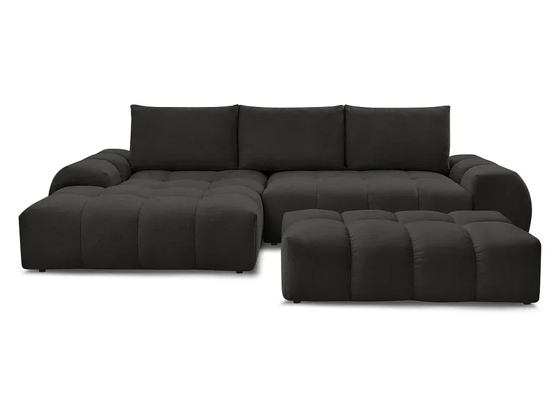 Ecksofa mit Hocker BOBOCHIC EVEREST Stoff mit Textur schwarz