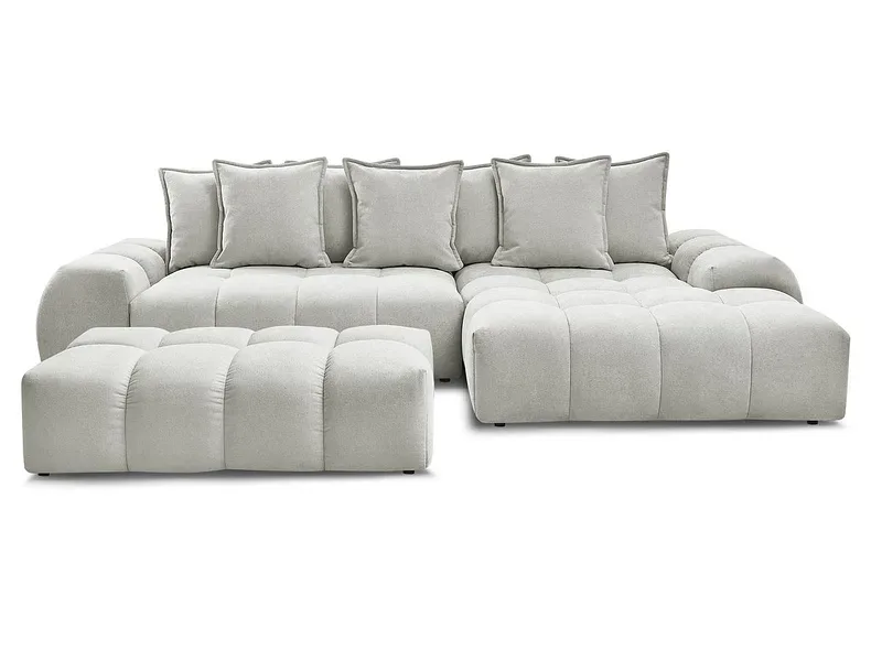 Ecksofa mit Hocker BOBOCHIC EVEREST Stoff mit Textur hellgrau