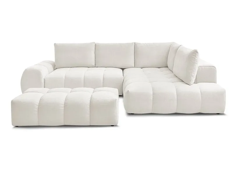 Ecksofa mit Hocker BOBOCHIC EVEREST Stoff mit Textur weiss