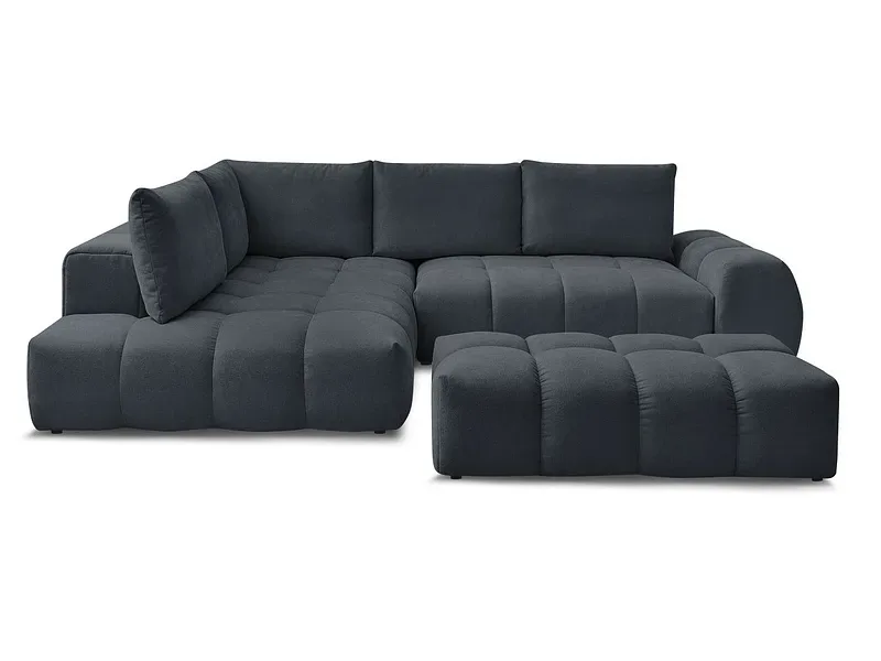 Ecksofa mit Hocker BOBOCHIC EVEREST Stoff mit Textur dunkelblau
