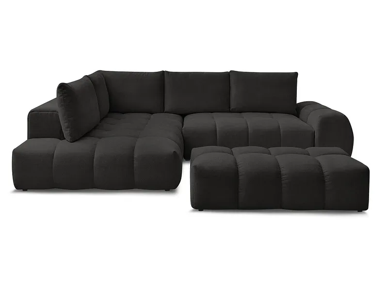Ecksofa mit Hocker BOBOCHIC EVEREST Stoff mit Textur schwarz