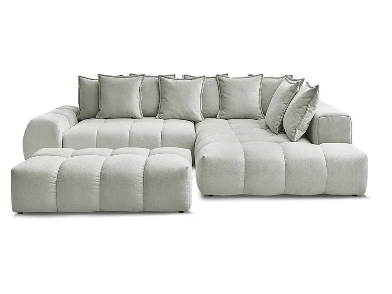 Ecksofa mit Hocker BOBOCHIC EVEREST Stoff mit Textur hellgrau