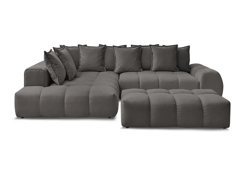 Ecksofa mit Hocker BOBOCHIC EVEREST Stoff mit Textur dunkelgrau