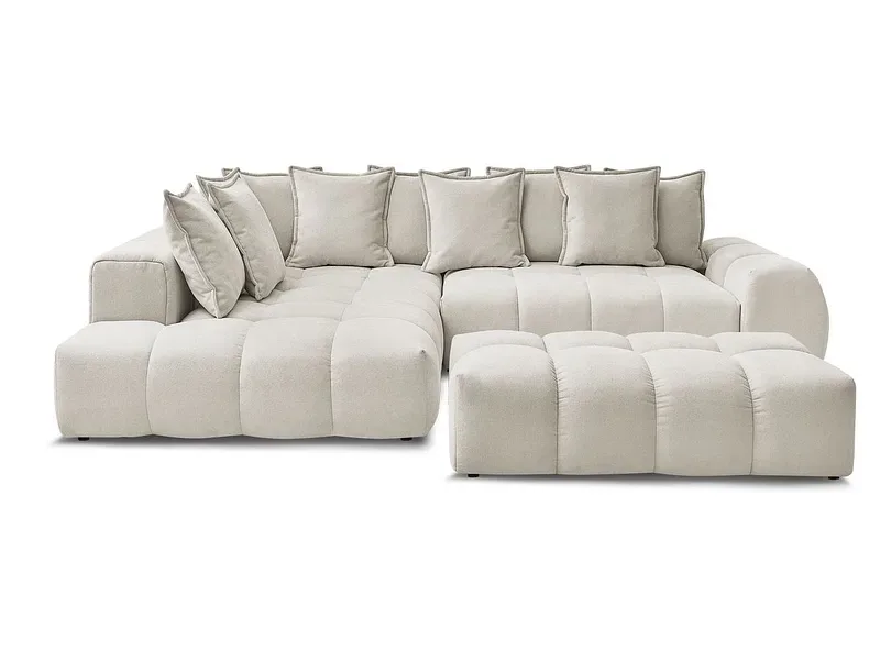 Ecksofa mit Hocker BOBOCHIC EVEREST Stoff mit Textur beige