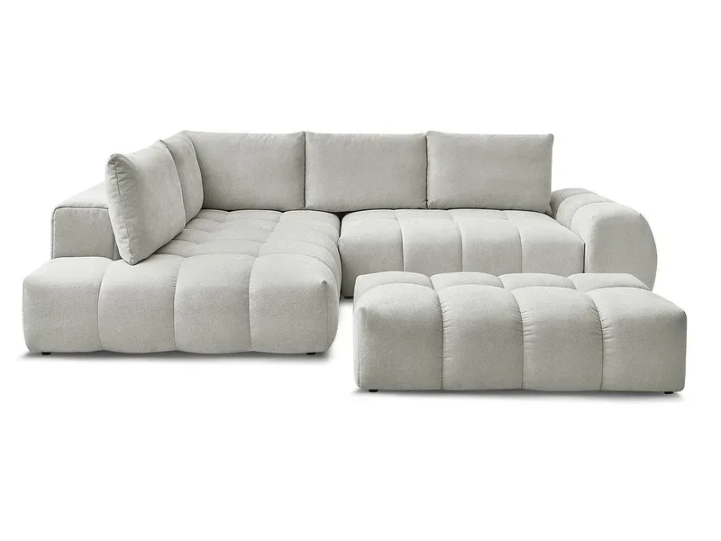 Ecksofa mit Hocker BOBOCHIC EVEREST Stoff mit Textur hellgrau