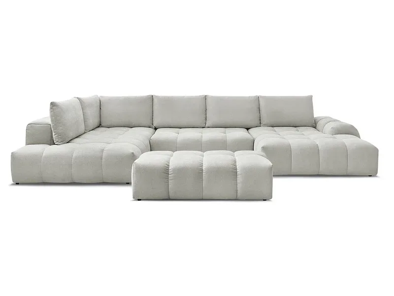 Panorama-Ecksofa mit Hocker BOBOCHIC EVEREST Stoff mit Textur hellgrau