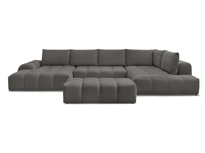 Panorama-Ecksofa mit Hocker BOBOCHIC EVEREST Stoff mit Textur dunkelgrau