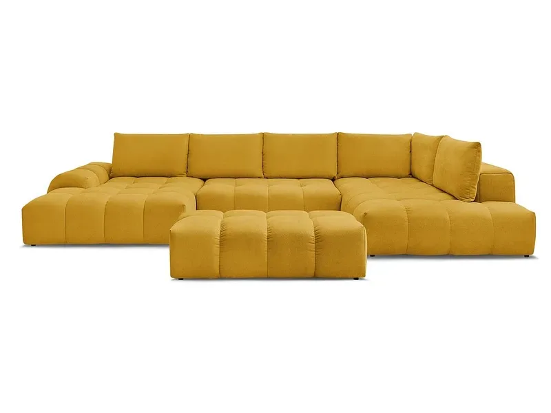 Panorama-Ecksofa mit Hocker BOBOCHIC EVEREST Stoff mit Textur gelb