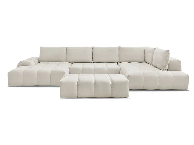 Panorama-Ecksofa mit Hocker BOBOCHIC EVEREST Stoff mit Textur beige
