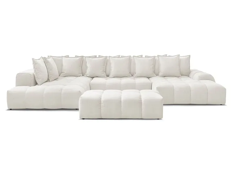 Panorama-Ecksofa mit Hocker BOBOCHIC EVEREST Stoff mit Textur weiss