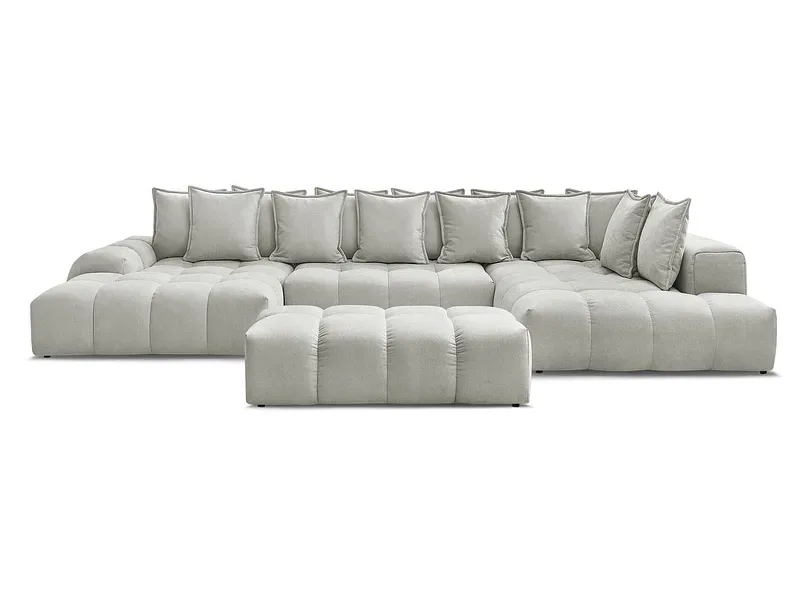 Panorama-Ecksofa mit Hocker BOBOCHIC EVEREST Stoff mit Textur hellgrau