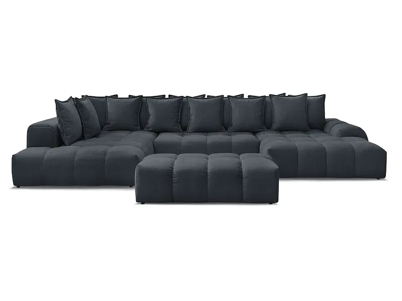 Panorama-Ecksofa mit Hocker BOBOCHIC EVEREST Stoff mit Textur dunkelblau