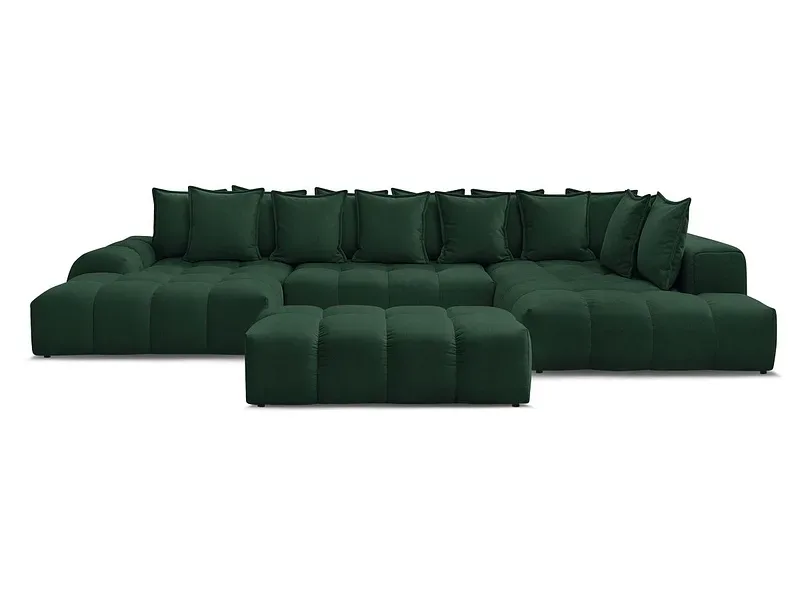 Panorama-Ecksofa mit Hocker BOBOCHIC EVEREST Stoff mit Textur grün