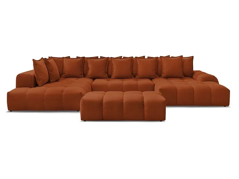 Panorama-Ecksofa mit Hocker BOBOCHIC EVEREST Stoff mit Textur orange