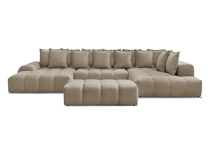 Panorama-Ecksofa mit Hocker BOBOCHIC EVEREST Stoff mit Textur taupe