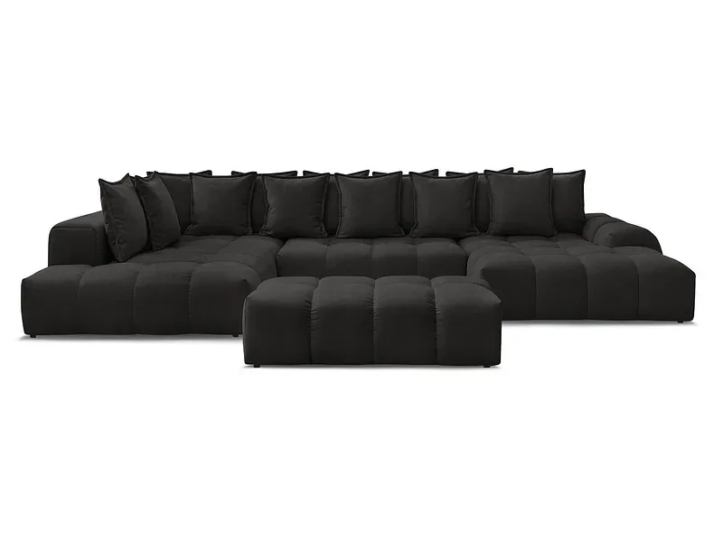 Panorama-Ecksofa mit Hocker BOBOCHIC EVEREST Stoff mit Textur schwarz