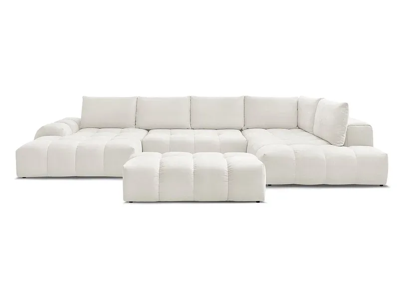 Panorama-Ecksofa mit Hocker BOBOCHIC EVEREST Stoff mit Textur weiss