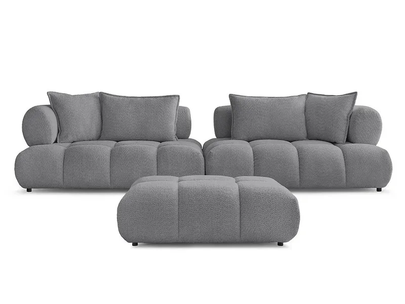 Sofa mit Hocker BOBOCHIC ALYA Boucle-Stoff dunkelgrau