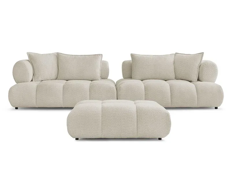 Sofa mit Hocker BOBOCHIC ALYA Boucle-Stoff beige