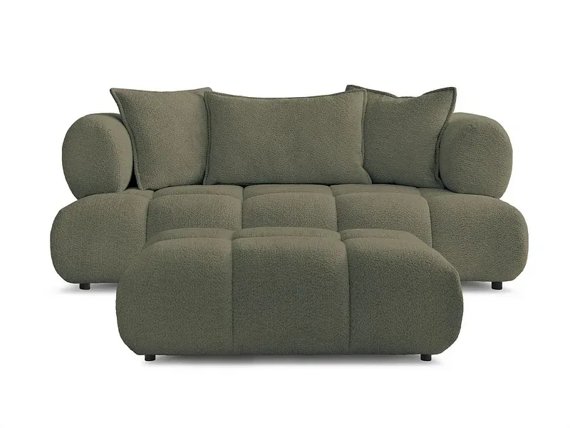 2er Sofa mit Hocker BOBOCHIC ALYA Boucle-Stoff grün