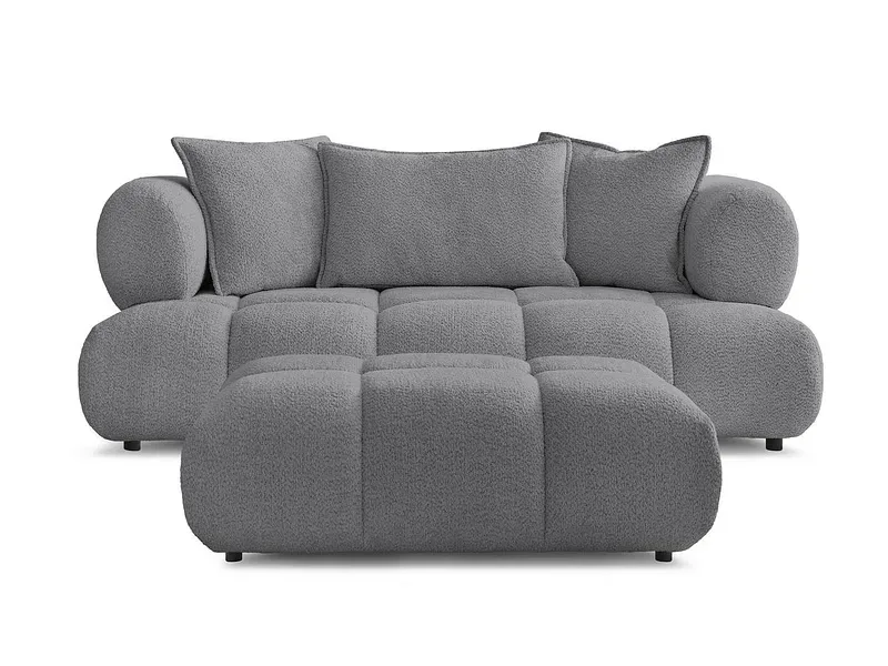 2er Sofa mit Hocker BOBOCHIC ALYA Boucle-Stoff dunkelgrau