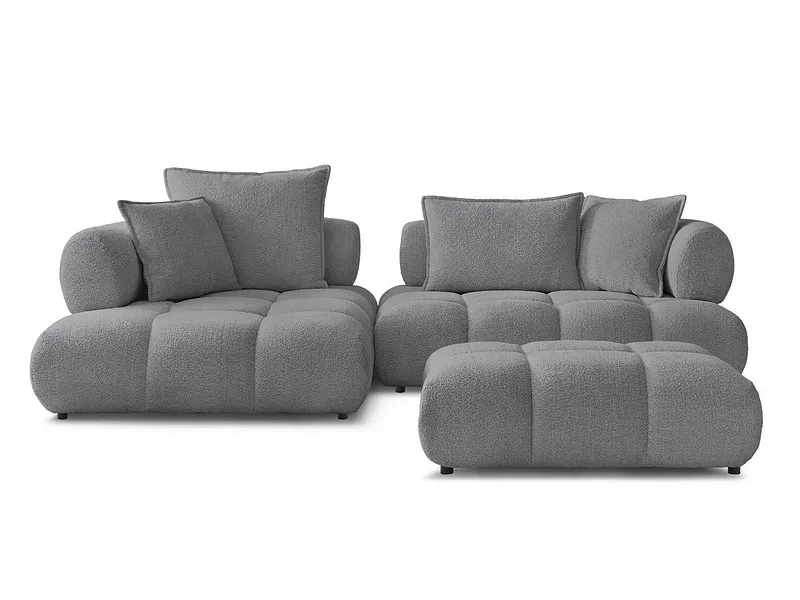 Ecksofa mit Hocker BOBOCHIC ALYA Boucle-Stoff dunkelgrau
