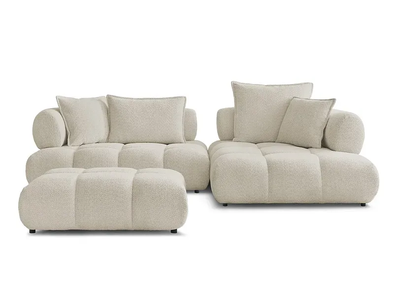 Ecksofa mit Hocker BOBOCHIC ALYA Boucle-Stoff beige