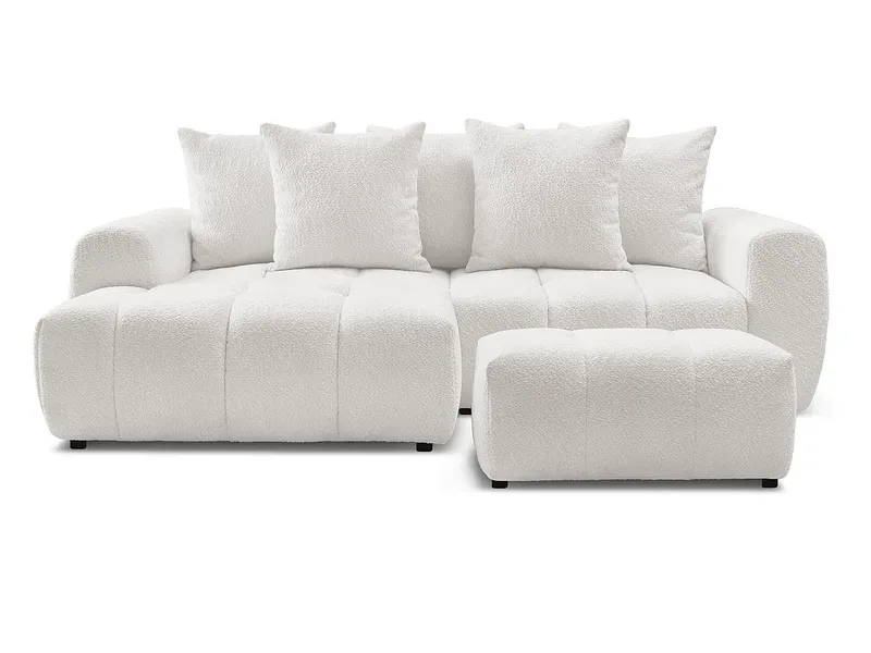 Ecksofa mit Hocker BOBOCHIC ROXELANE Boucle-Stoff weiss
