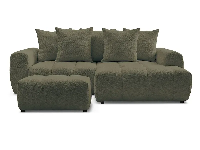 Ecksofa mit Hocker BOBOCHIC ROXELANE Boucle-Stoff grün
