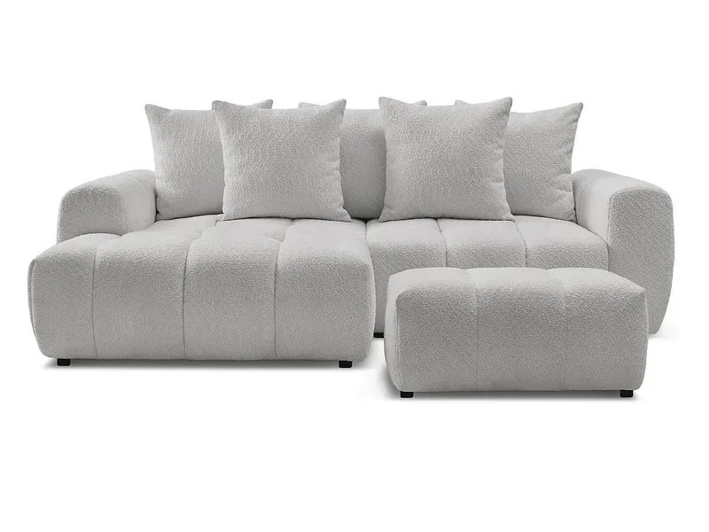 Ecksofa mit Hocker BOBOCHIC ROXELANE Boucle-Stoff hellgrau