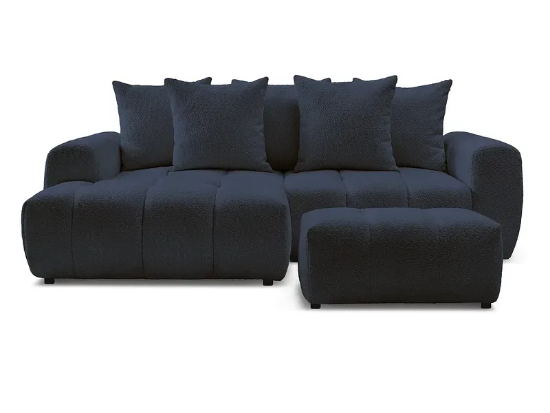 Ecksofa mit Hocker BOBOCHIC ROXELANE Boucle-Stoff dunkelblau