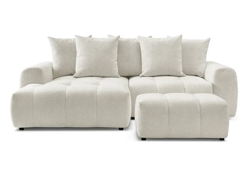 Ecksofa mit Hocker BOBOCHIC ROXELANE Stoff chiniert weiss