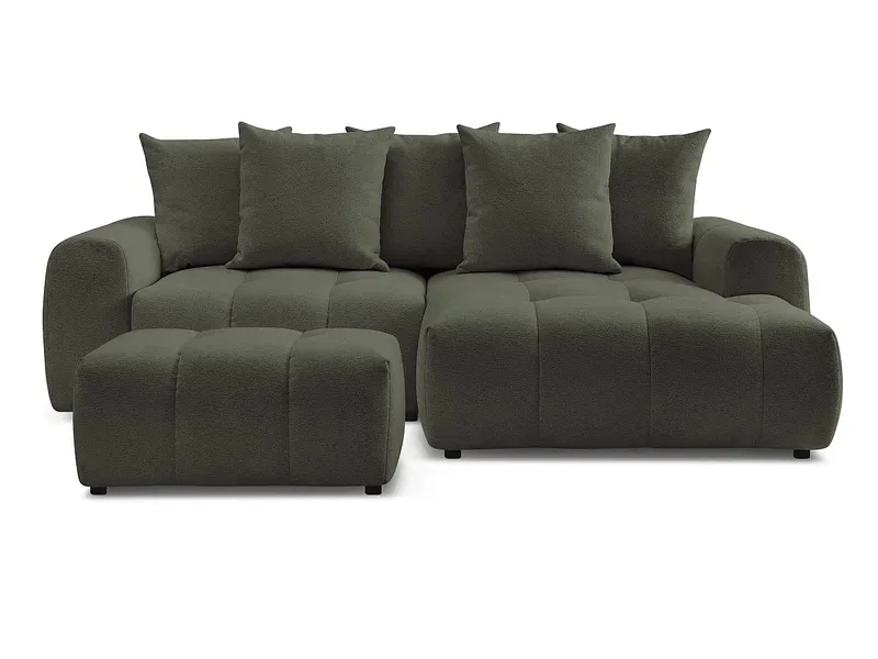 Ecksofa mit Hocker BOBOCHIC ROXELANE Stoff chiniert grün
