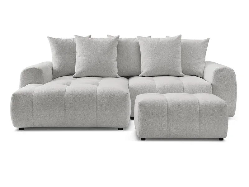 Ecksofa mit Hocker BOBOCHIC ROXELANE Stoff chiniert hellgrau