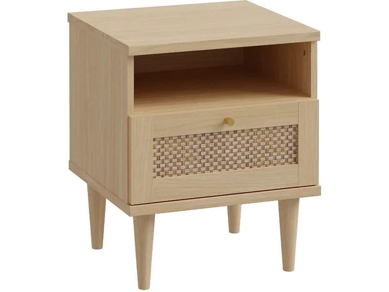 Nachttisch CALASETTA 1 Schublade 45.4x41.4x54.5cm eiche dekor / rattan