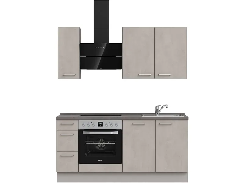 Komplette Küche MODUSET RIVA PREMIUM Beton Grau 60x180cm