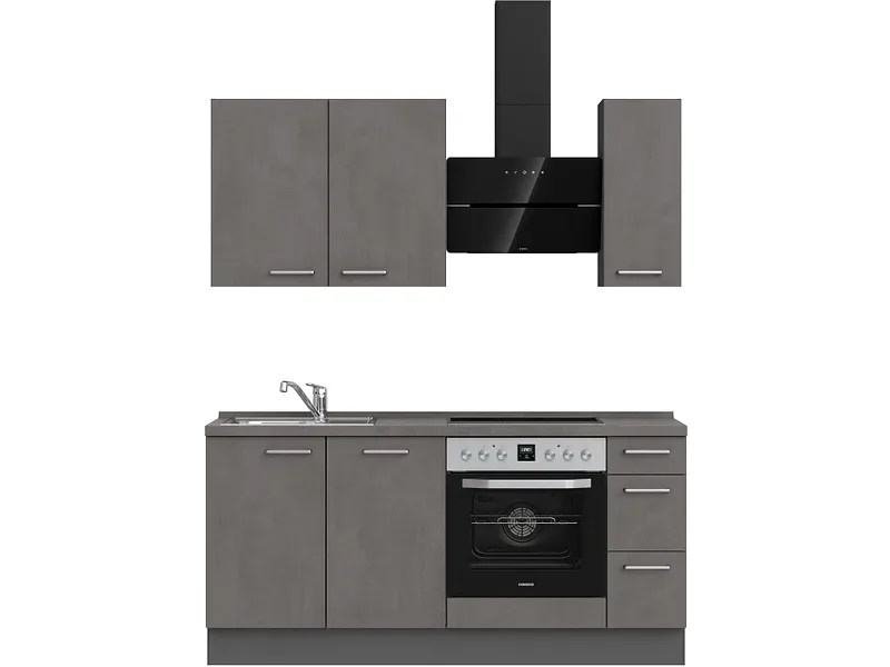 Komplette Küche MODUSET RIVA PREMIUM Beton Schiefergrau 60x180cm